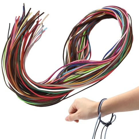 TNSLAND 60 Pezzi Caucciù per Cordoncino Cordino Cuoio Filo per Gioielli Fai da Te, Bracciale, Collana, Artigianato 60 Colori 1m X 2,6 mm