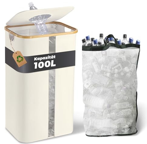 MidingChai 100L Pfandflaschen Sammelbehälter Visualisierung，Pfandflaschen Behälter mit Deckel，Leergut Sammelbehälter，Pfandsammelbehälter，Flaschensammler Leergut, Weiß