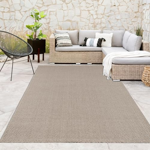 Paco Home Indoor & Outdoor Teppich für Wohnzimmer, Balkon, Küche & Flur geeignet - im natürlichem Jute Look Einfarbig Robust Wetterfest Naturtöne, Grösse:160x220 cm