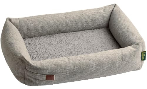 HUNTER Orthopädisches/Ergonomisches Hundesofa TROSA, orthopädisch mit Memoryschaum, recycelte Materialien, Strukturstoff & Teddyplüsch, Bezug abnehmbar, Farbe: grau, Größe: M