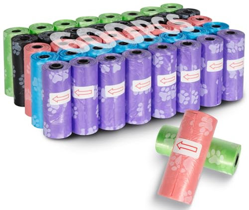 KOMABLEN 600 Stück Hundekotbeutel biologisch Abbaubar, 40 Rollen Kotbeutel für Hunde, Auslaufsicher Hundebeutel Kot, Tragbar Dick Hundetüten Hundezubehör mit Kotbeutelspender 33x22.8cm(5 Farben)