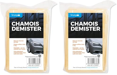 Simply CLE007 Car Wash Clean and Dry Natural Chamois Sponge, Cream, One Size (Pack of 2)