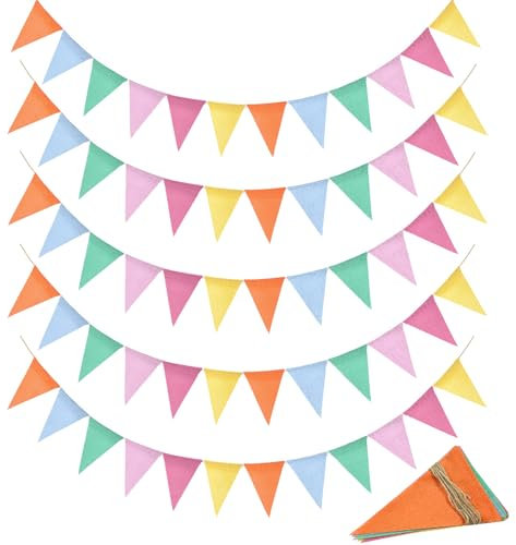 5 Pièces Multicolores Guirlande,Chaîne Fanions Extérieur,Drapeaux Triangulaires Intempéries,Décoration pour Anniversaire,Mariage,Rentrée Scolaire,Chambre Enfant (Coloré)