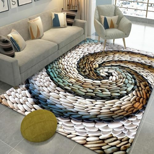 YYZOVBNN Alfombra 3D con diseño de vórtice de guijarros de Arte Abstracto para Sala de Estar, Dormitorio, sofá, Sala de Juegos, Alfombra Antideslizante para el Suelo