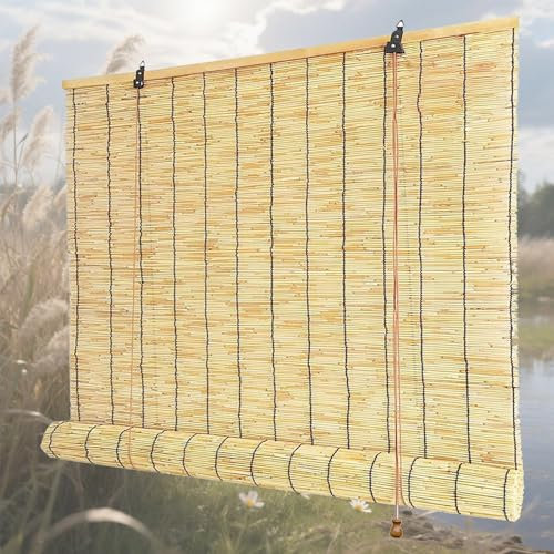 Cortinas Bambu Exterior Persianas Romanas Impermeables para Opacos para Interiores Persianas De Caña Enrollables Natural para Ventana Jardín Porche 50 65 80 90 100 115 130 145 160 180 cm