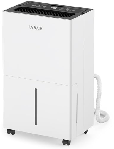 LVBAIR 20L/Day Compressor Dehumidifier for Home, Energy-Efficient Quiet Portable Model with Smart Humidity Control, Auto Defrost, Continuous Drain & 24H Timer for Bedroom, Bathroom, Laundry, Basement