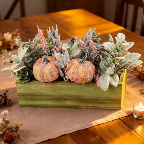 Fangoo 28cm Grande Artificiali Zucca Decorazioni in catola di legno Autunnale Centrotavola Zucche Eucalipto per il Raccolto Autunnale Halloween Ringraziamento Decorazione della Tavola di Casa