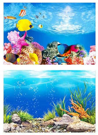 YiJPXinADZ Small Aquarium Background for Compact Tanks, Double-Sided Waterproof Poster 12x20 Inches, Decorative Sticker for Fish Tank Walls