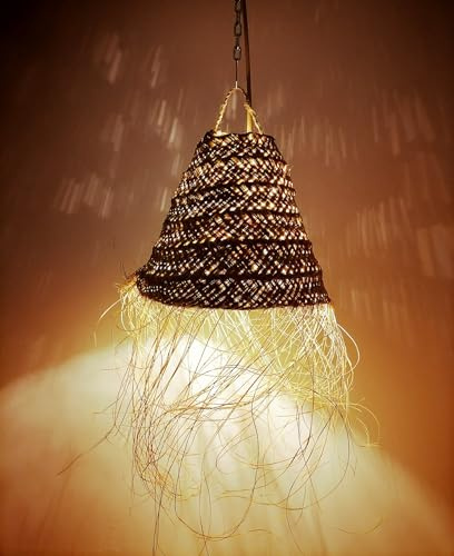 Generico Lampenschirm aus natürlichem Stroh, zum Aufhängen, Marokko, handgefertigt, exotisch, Höhe 30 cm, 2403211003