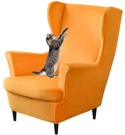Ohrensessel Husse 2-teilig Mit Kissenbezug, Stretch Sesselüberwurf, Sofaüberzug Für Ohrensessel, Elastische Schonbezug Couchhusse, Waschbar rutschfest Möbel Schutzhülle(Orange)