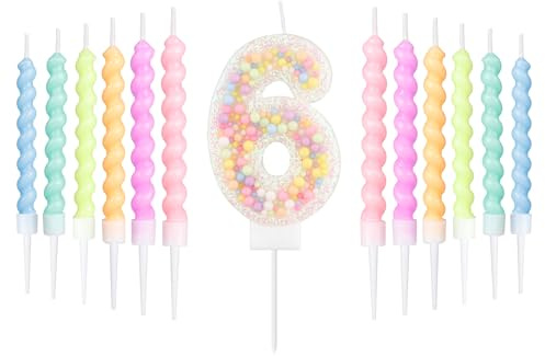 Set de velas de 6 años cumpleaños de Macarón blanco,decoración 6th de cumpleaños para niños y niñas,número 6 vela para pastel,Vela arco iris para decoración de fiesta de chica chico,Duchas para bebés