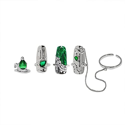 10 anillos de uñas para mujer, apertura ajustable, accesorios para decoración de uñas, clavo con punta de dedo, juego de anillo para mujer, el regalo ideal (verde)