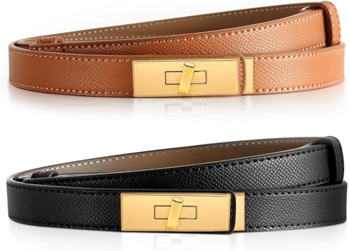 THALASIENE Dupes Damen Gürtel aus Hochwertigem Leder,Ledergürtel,Schmaler Gürtel Damen,Skinny Damengürtel,Braun&Schwarz Damen-gürtel für Frauen Jeans Hosen Kleider