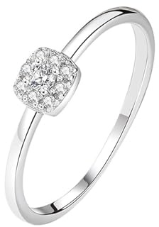 Mesnt Verlobungsring Damen, Damen Platin Schlichter runder Diamantring, Größe 58 (18.5)
