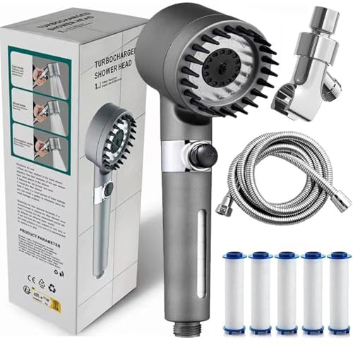 Ion Drops Filtered Shower Head, 2026 NEW Ion Drops Shower Head with 59in Hose/Bracket, Adjustable Filtered Showerhead with 5 Filter Replacements, Built-in Flash Mode for Bathroom Cleaning