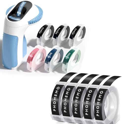 Phomemo Etikettiergerät mit 11 Etikettenband, 3D Prägegerät E975, Tragbarer Beschriftungsgerät, Blau Etikettenprägegerät, Ergonomisches Design, für Haus