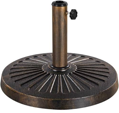 Yaheetech Base per Ombrellone da Giardino in Resina e Metallo Supporto 12 kg per Pali da Ø38mm o Ø48mm con Manopola per Esterno Veranda Terrazza Piscina Spiaggia Patio, Bronzo