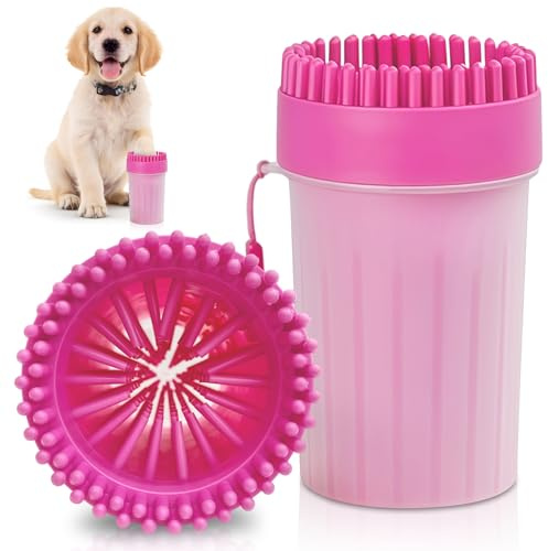 AMFUN Pfotenreiniger für Hunde, Hundepfoten Reiniger, Pfotenreiniger aus Silikon, Hundezubehör für Mittlere Kleine Hunde (Rosa, Größe L)