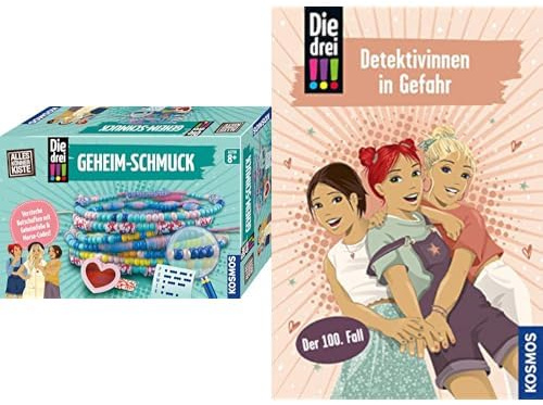 Die drei !!! Bundle - Geheim‑Schmuck Bastelset, Perlen, Freundschaftsarmbänder und Ketten, ab 8, Jubiläums‑Sonderband Detektivinnen in Gefahr, Bastelspaß und Lesemystery für junge Detektivinnen