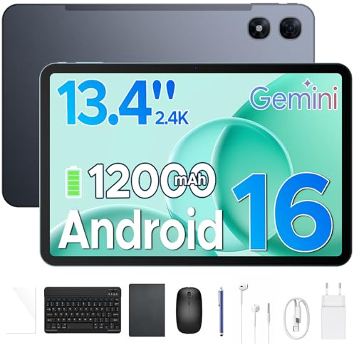 POPUX P13 Pro Tablet 13.4 Pollici con Sim,5GWiFi 4GLTE,48GB+256GB,Grigio | 2.4K,120Hz,T7280 Octa-Core,12000mAh/18W, 16MP+8MP, Gemini AI Tablet android 16, Face ID/GPS/FM/Tablet con Tastiera e Penna