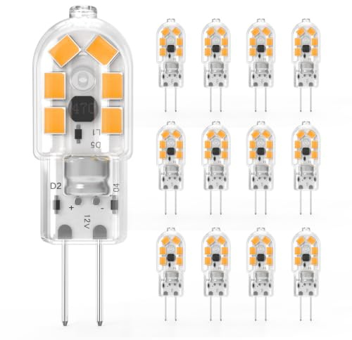 Aegislogic G4 LED Lampen Warmweiß 3000K, Energieklasse C 1W Ersetzt 20W Halogen, 170LM/W Hoch Effizient, Flimmerfrei, AC/DC 12V, G4 Stiftsockel Birne für Dunstabzugshaube, Wohnmobil, 12er Pack