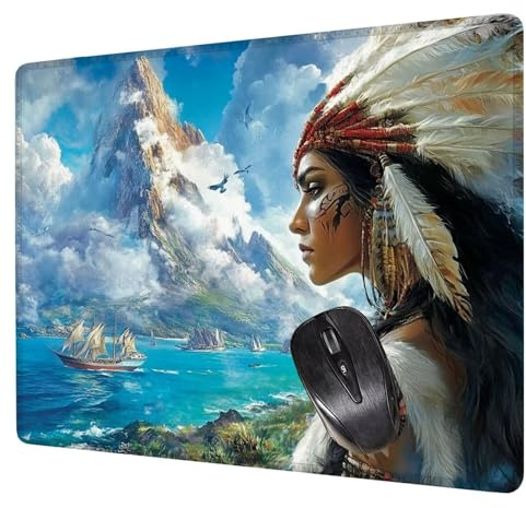 Alfombrilla Ratón Indio Mouse Pad Mujer Alfombrilla Escritorio, 42x35x0.3cm Tapete Rato, con Base de Goma Antideslizante, Mejora la precisión Velocidad Pequeña Mousepad Portátil para Gaming H0-475