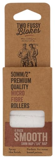 Two Fussy Blokes Microfibre Mini Paint Rollers 50mm (2 Inch) – 4 Pack – 5mm Nap – for Smooth Surfaces, Furniture, Doors & Trim