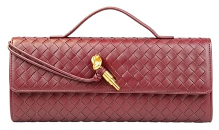 Hixingo Bolso de Fiesta Mujer, Cartera de Mano Elegante para Bodas y Eventos, Bolso Bandolera Tipo Sobre con Cadena, Clutch Clásico Fiesta Cóctel (31x14x7cm,Burdeos)