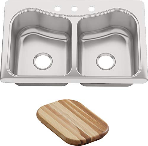 KOHLER K-3369-3-NA Staccato Double-Basin Self-Rimming Kitchen Sink, Stainless Steel