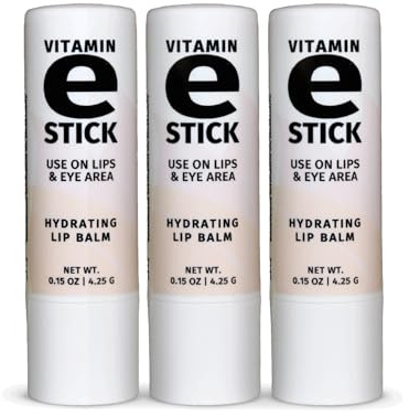 Reviva Labs Vitamin E Stick - Hydrating Lip Balm for Chapped Lips & Under Eye Care - Moisturizing with Beeswax, Shea Butter & Allantoin - Vitamin E Lip Balm for Men & Women (Pack of 3)