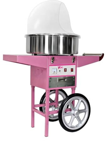 Royal Catering Máquina de Algodón de Azúcar con Carrito, Control Termostato y Rotación, 1200W, color Rosa, 52 cm