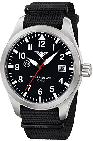KHS Herrenuhr Airleader Steel mit Natoband Schwarz AIRS.NB