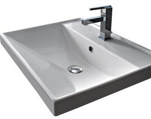 Scarabeo 3001-One Hole ML Square Ceramic Self Rimming/Wall Mounted Bathroom Sink, White