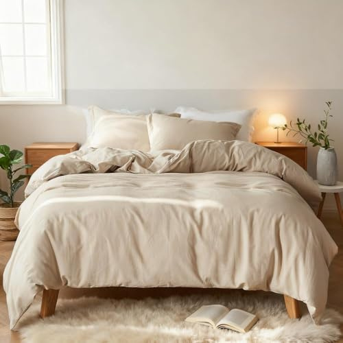Simple&Opulence Parure de lit 3 pièces en Lin français pour Grand lit (223,5 x 233,7 cm) – 1 Housse de Couette et 2 taies d'oreiller – Mélange de Lin Naturel et de Coton – Literie de Style Rustique