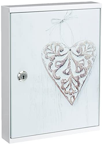 Alubox Bacheca design MIA completa di 16 ganci porta chiavi, in acciaio colore bianco il corpo e sportello con stampa Cuore; cm. 5x24.5x31.5; ideale per l'ingresso di casa.