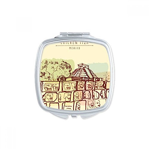 DIYthinker Chichen Itza Antike Kultur Zeichnung Platz Compact Make-up Taschenspiegel Tragbare Nette kleine Hand Spiegel Geschenk Mehrfarbig