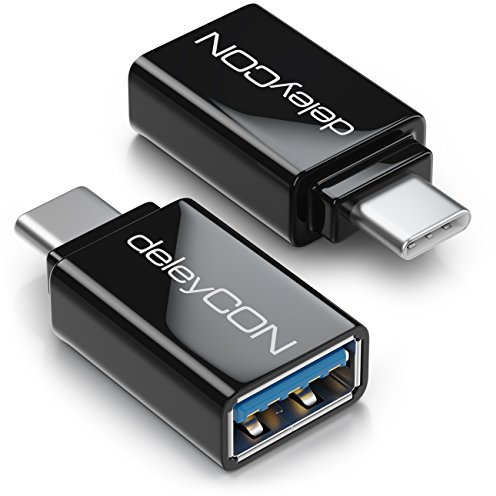 deleyCON Adattatore USB-C a USB 3.0 (2 Pezzi) - Adattatore OTG 5 Gbit/s Thunderbolt 3/4 per iPhone 17 16 15, Galaxy S25/S24/S23, MacBook, iPad, iMac, Surface, Notebook, PC, Laptop, Tavoletta, Nero