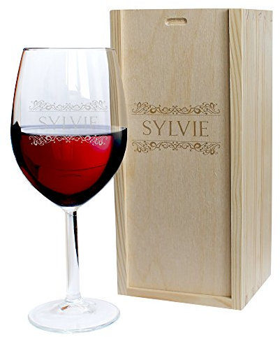 Angolo del Regalo Amikado - Calice da Vino e Cassetta Personalizzati con Nome - Modello fregio 43 cl - Ideale per Vino Rosso e Bianco