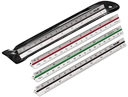 Rulex 150 mm Mini-Lineal aus silberfarbenem Metall mit farbigen Streifen und Skalen: 1:1 & 1:5, 1:20 & 1:10, 1:50 & 1:100