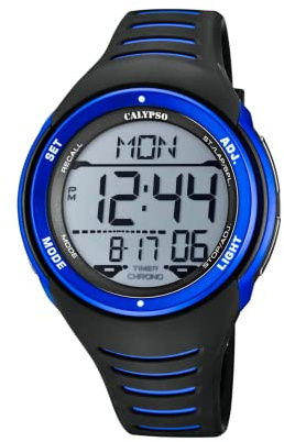 CALYPSO Reloj Digital Hombre K5807 Cuarzo - Resistente al Agua 10 ATM Fecha y Calendario, Cronógrafo, Doble Horario, Luz, Alarma, 12 y 24 Horas - Correa de Caucho - Flash Time