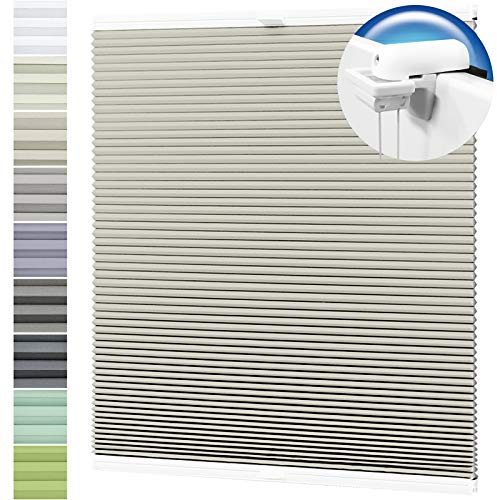 Wabenplissee nach Maß Verdunklung Thermo Plissee Klemmfix Ohne Bohren Hellbeige Rückseite Weiß Breite: 81-90 cm, Höhe: 101-140 cm