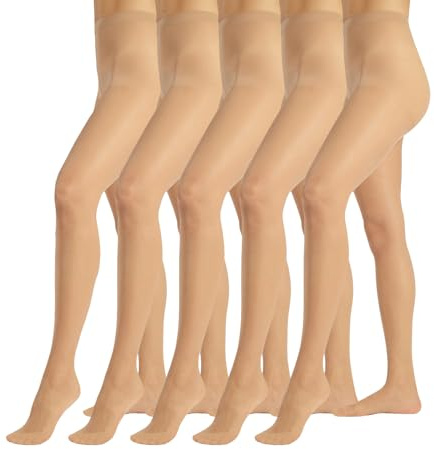 PIKY PACK 5 PARES Medias Veladas, Medias Transparentes, Leotardos Mujer, Leotardos 20 DEN | Natural, Negro | S, M, L, XL | Made in Italy (M, Natural)