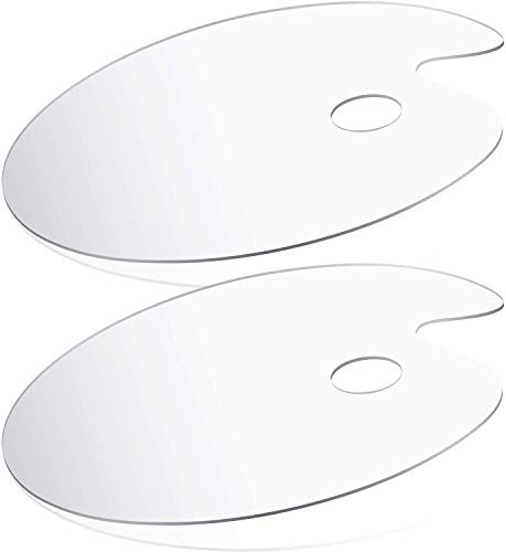 2 stycken klar akrylfärgpalett blandning ovalt formad non-stick oljefärg palett tumhål konstnär målning paletter för gör-det-själv konst hantverk målning