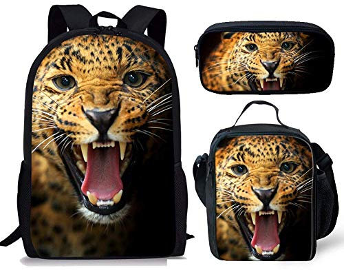 Binienty Modische Schultasche 3-in-1 für Kinder, Jungen, Mädchen, Rucksack + Lunch-Tasche + Federmäppchen, Gepard, Einheitsgröße,