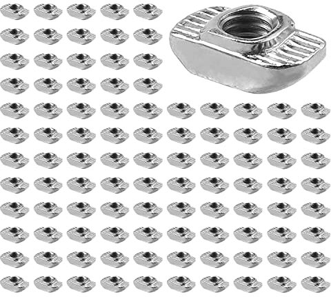 GETLITOOL Dado a T Martello 100 pezzi Dado a Testa Martello 8 Scanalatura Serie 3030 M6 in Acciaio al Carbonio Nichelato