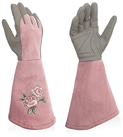 Intra-FIT Rosenhandschuhe, Damen Gartenhandschuhe, Strauchhandschuhe aus Kunstleder mit Rundumschutz vor Dornen, lange Arbeitshandschuhe mit Stichfest Durchstichfest für Gartenarbeiten