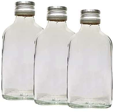 Do It At Home DIAH 20x 100ml Mini Glass Pocket Flask Bottles with Silver Metal Screw Caps - Clear Empty Small Flasks for Home Brewing, Spirits, Gin, Vodka, Shots, Wedding Favors & DIY Crafts