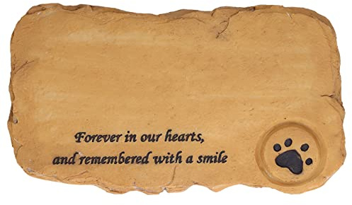 Hapivida Piedras conmemorativas de Resina para Mascotas, Regalos de simpatía conmemorativos de pérdida de Gato Lápida sepulcral, para Siempre en Nuestros Corazones, y recordados con una Sonrisa(B-2)