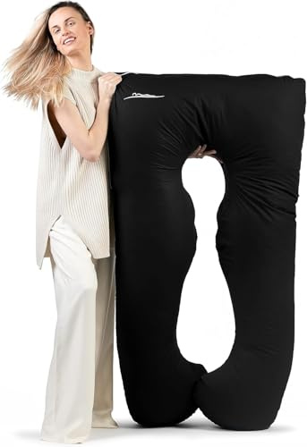 MAKOSAS KomfortKissen ORIGINAL Premium Ergonomisches Kühlend Kuschelkissen | Körperkissen | Seitenschläferkissen für Erwachsene - Für besseren Schlaf 100 x 150 cm (Schwarz - Baumwolle)