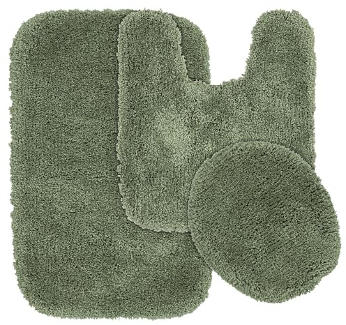 Garland Rug Serendipity Deep Fern Green 3 Piece Set (Toilet Cover, Contour Rug, Bath Rug) Shaggy Nylon Washable Bathroom Rug Set - Soft, Absorbent, and Stylish for Your Bathroom